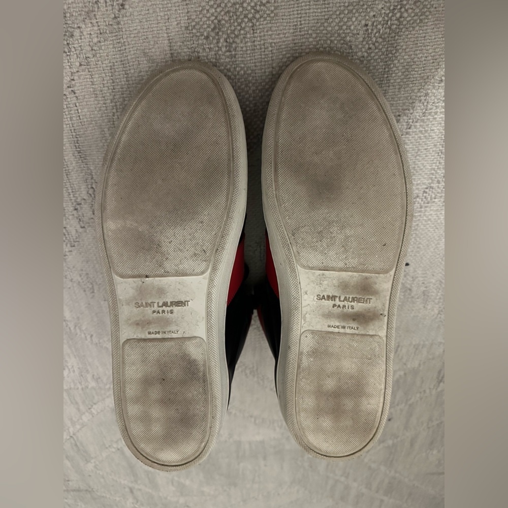 Saint Laurent SL/10H Signature Men’s Court Classic High-Top Sneakers Black-Red - Picture 12 of 12